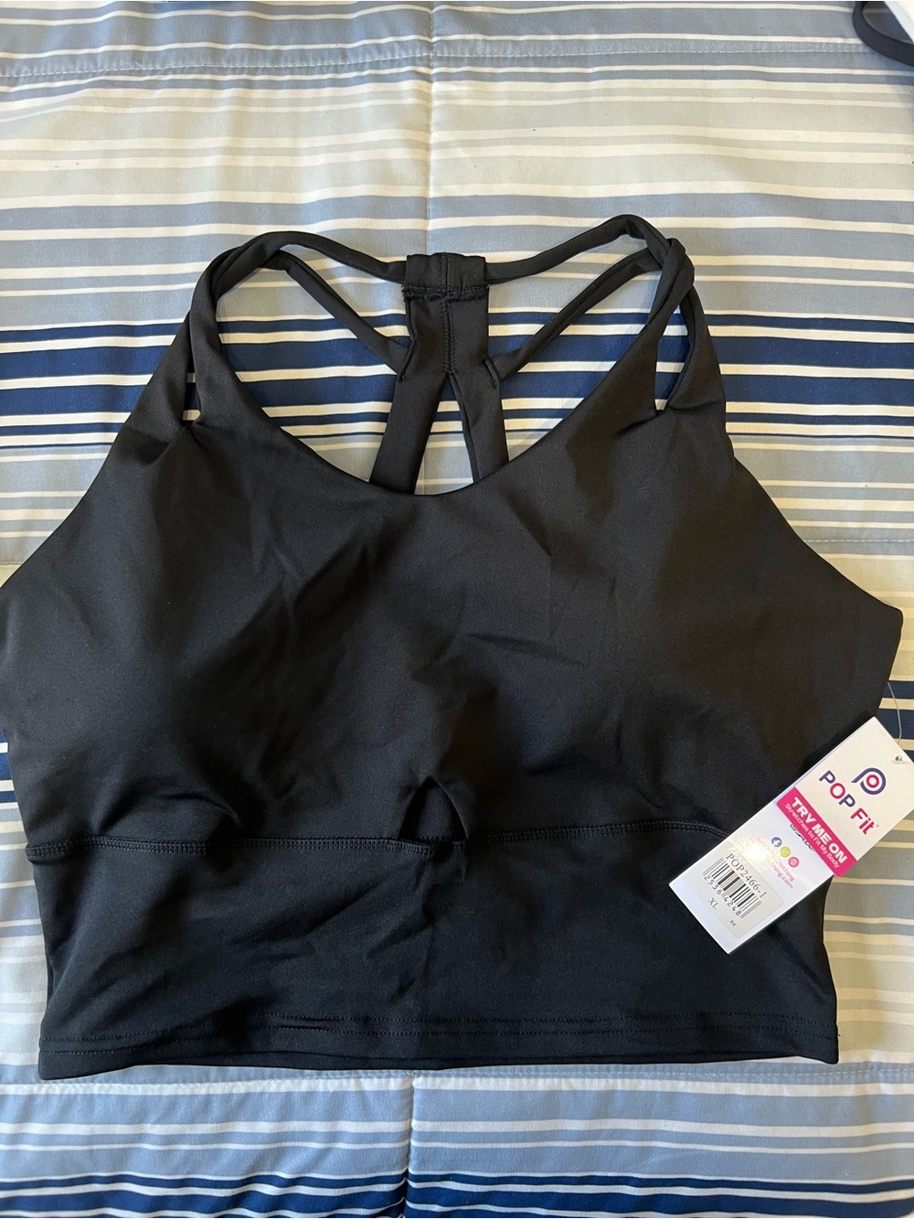 POP Fit Black Strappy Longline Sports Crop Bra